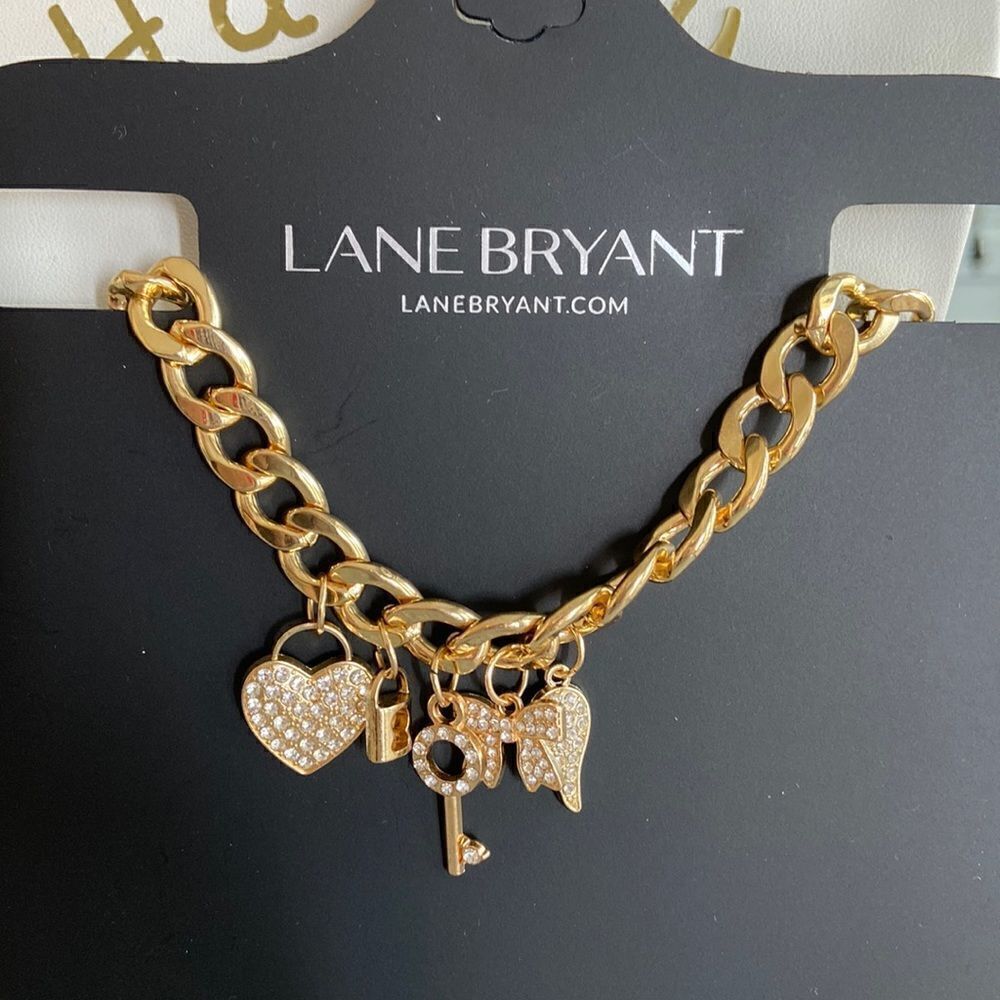 Lane Bryant Chunky Gold color Metal with pendants Rhinestone